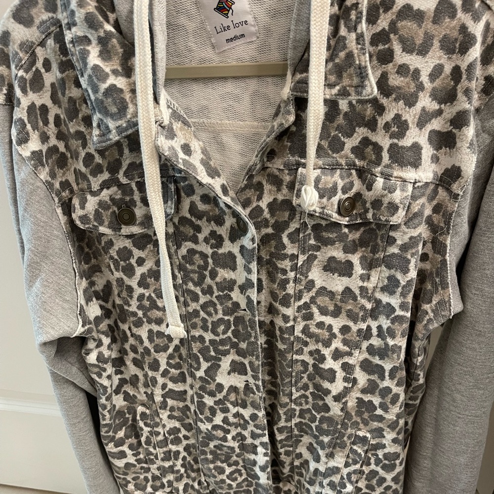 Like Love Gray and Leopard Hoodie Sweater Jacket